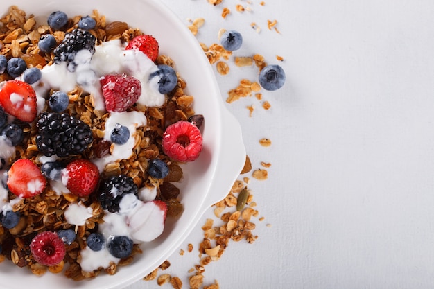 Homemade granola. Summer sweet dessert.