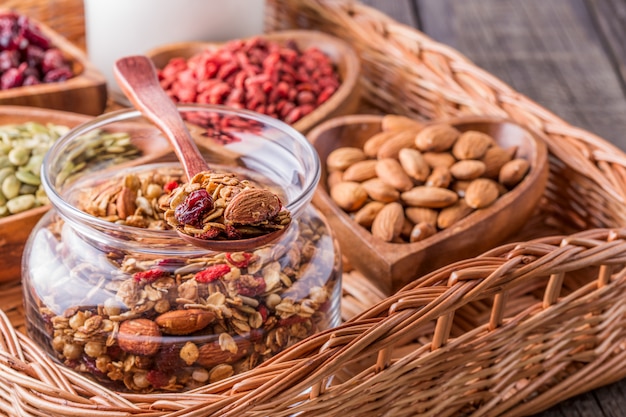 Homemade granola with berries and seeds