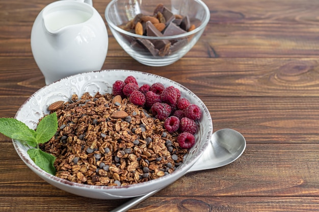 Homemade granola with chocolate and nuts