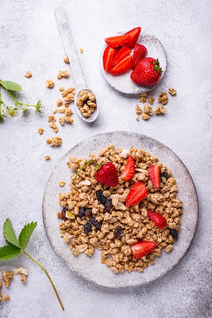 Homemade granola with fresh strawberry