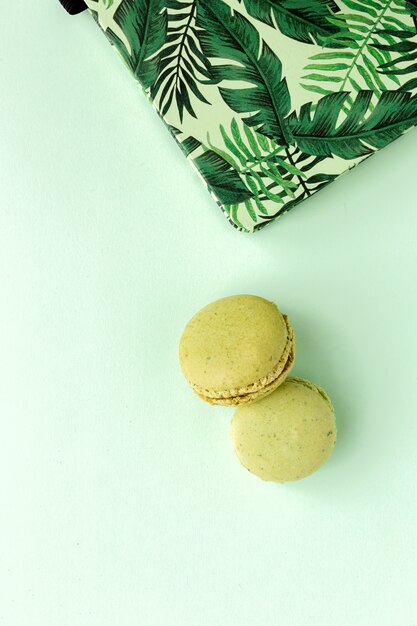 Homemade green macarons seen from above