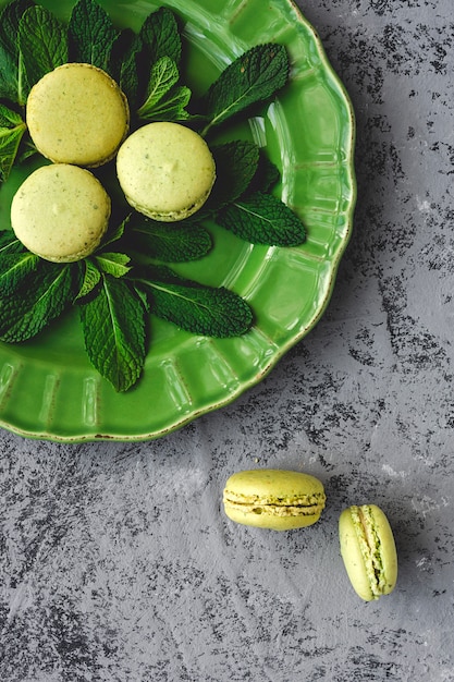 Homemade green macarons 