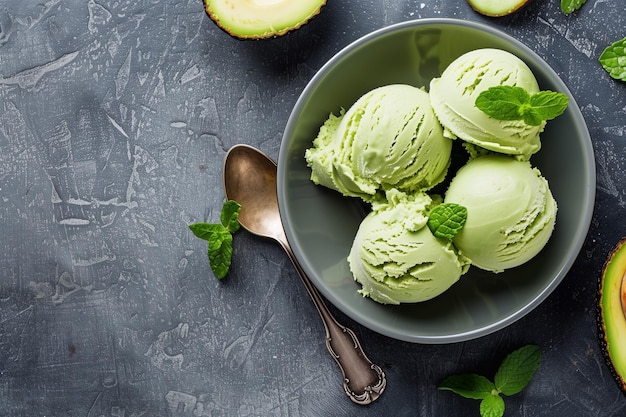 homemade green organic avocado ice cream ready to eat vegetarian ice cream healthy dessert keto