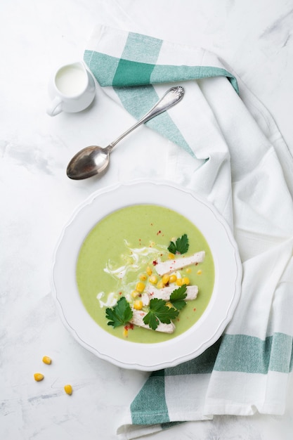 Homemade green soup puree from broccoli 