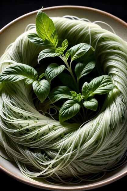 Photo homemade green vermicelli with herbs