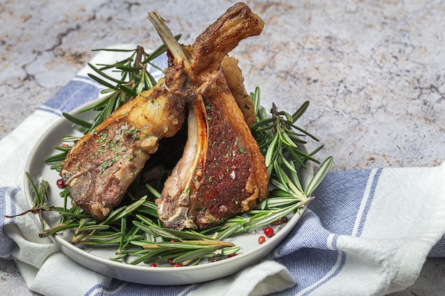 Homemade Grilled Organic Lamb Chops with Rosemary and Aromatic Herbs