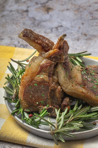 Homemade Grilled Organic Lamb Chops with Rosemary and Aromatic Herbs