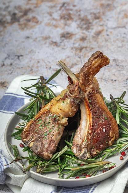 Homemade Grilled Organic Lamb Chops with Rosemary and Aromatic Herbs