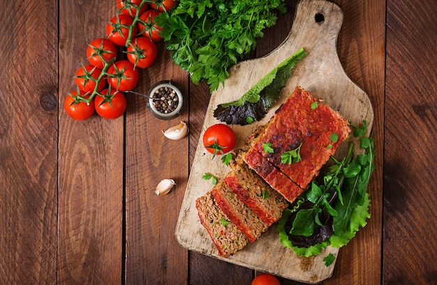 Homemade ground meatloaf with vegetables