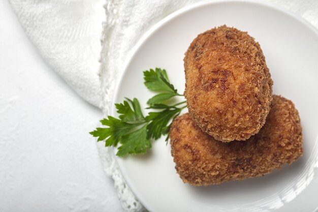 Homemade ham croquettes. Typical Spanish food