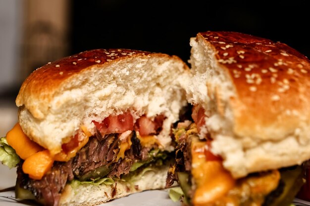 Homemade hamburger with fresh vegetables