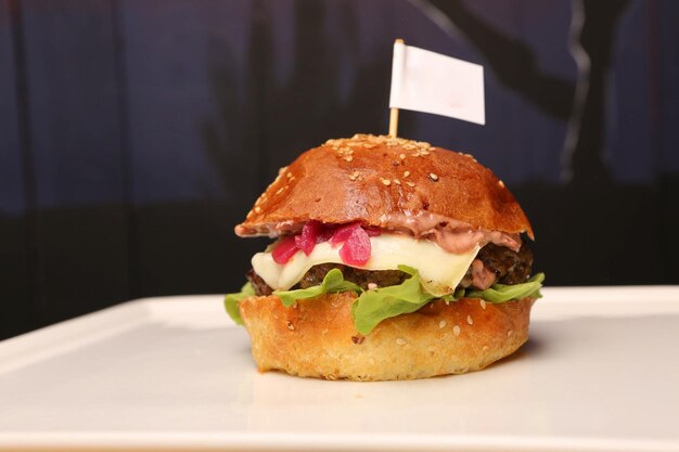 Homemade hamburger with fresh vegetables