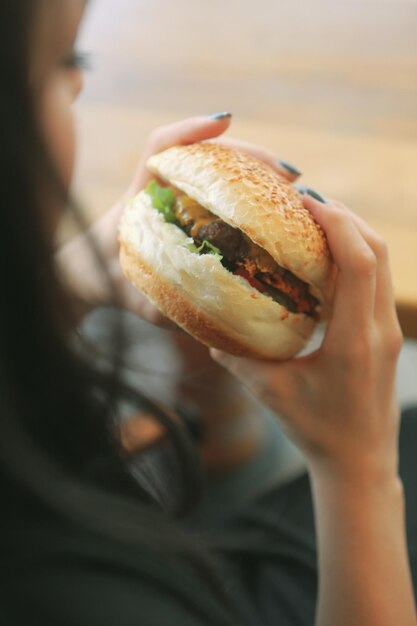 Homemade hamburger with fresh vegetables