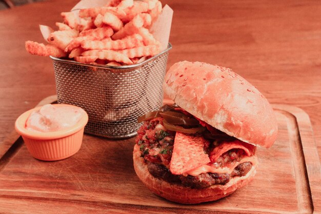 Homemade hamburger with fresh vegetables