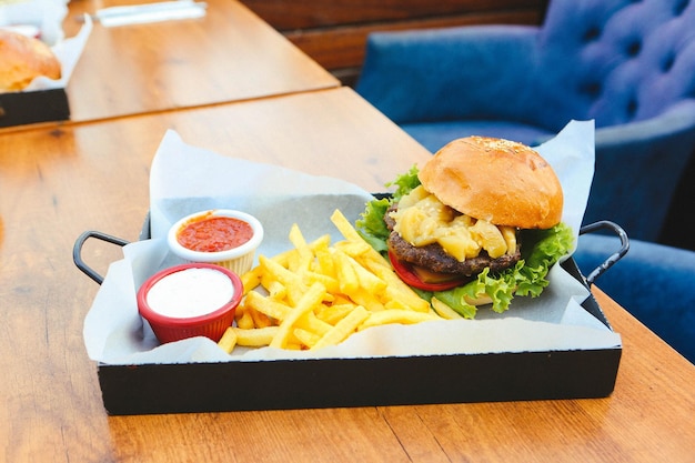 Homemade hamburger with fresh vegetables