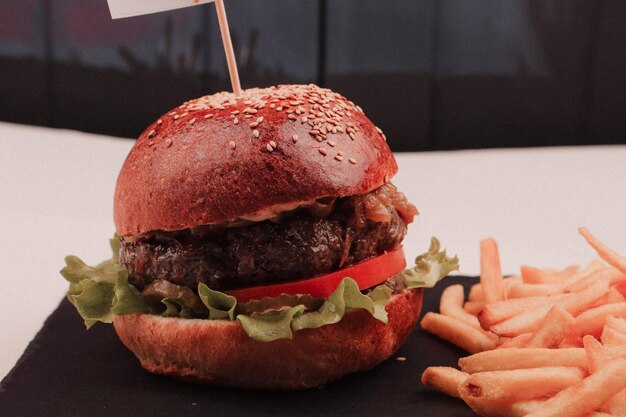 Homemade hamburger with fresh vegetables