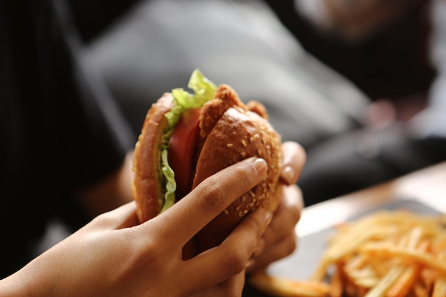 Homemade hamburger with fresh vegetables