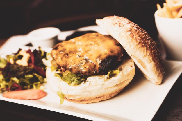 Homemade hamburger with fresh vegetables