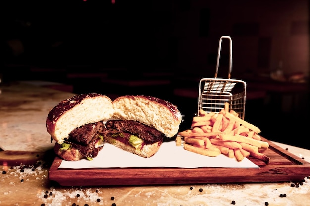 Homemade hamburger with fresh vegetables