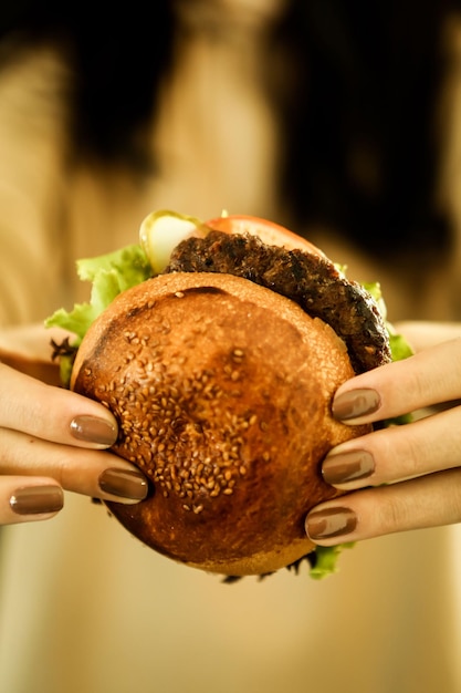 Homemade hamburger with fresh vegetables