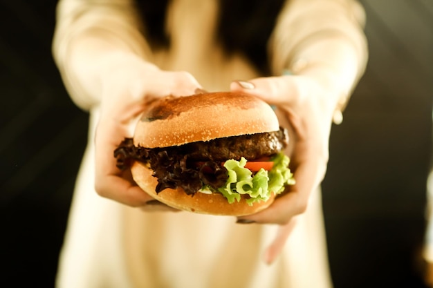 Homemade hamburger with fresh vegetables