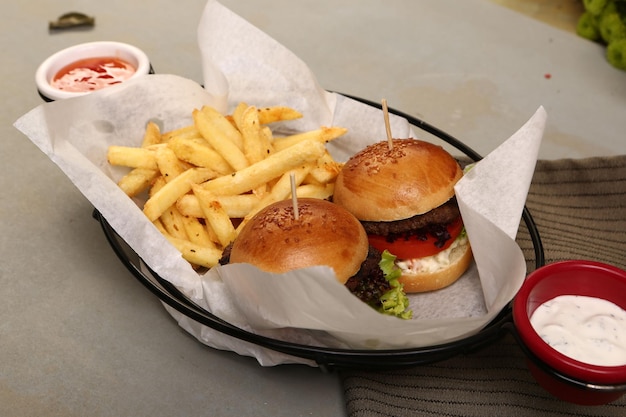 Homemade hamburger with fresh vegetables