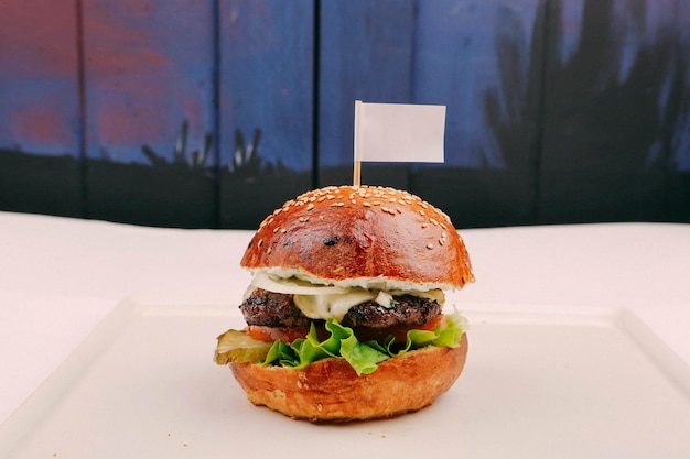 Homemade hamburger with fresh vegetables