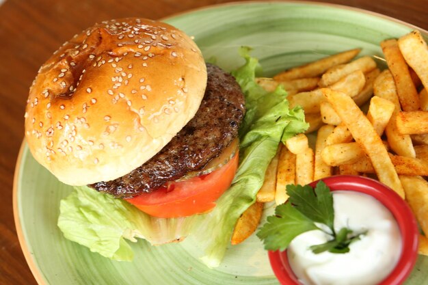 Homemade hamburger with fresh vegetables