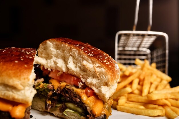 Homemade hamburger with fresh vegetables