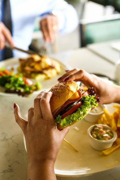 Homemade hamburger with fresh vegetables