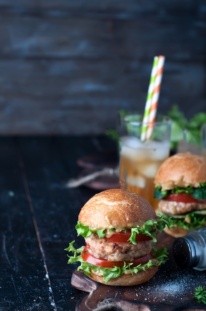 Homemade hamburger with fresh vegetables