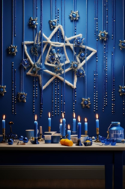 homemade Hanukkah decorations crafting menorahs and dreidels Created with generative AI technology