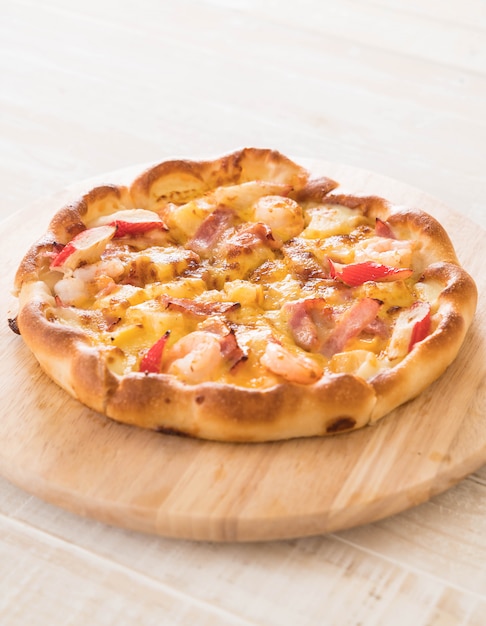 Homemade hawaiian seafood pizza