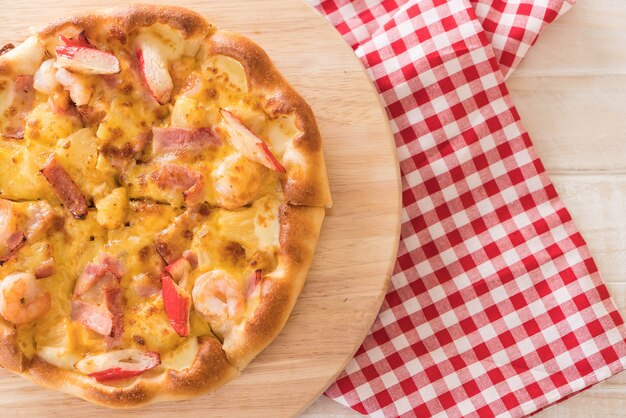 Homemade hawaiian seafood pizza