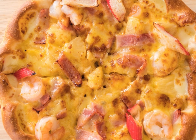 Homemade hawaiian seafood pizza