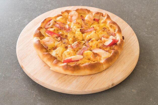 Homemade hawaiian seafood pizza