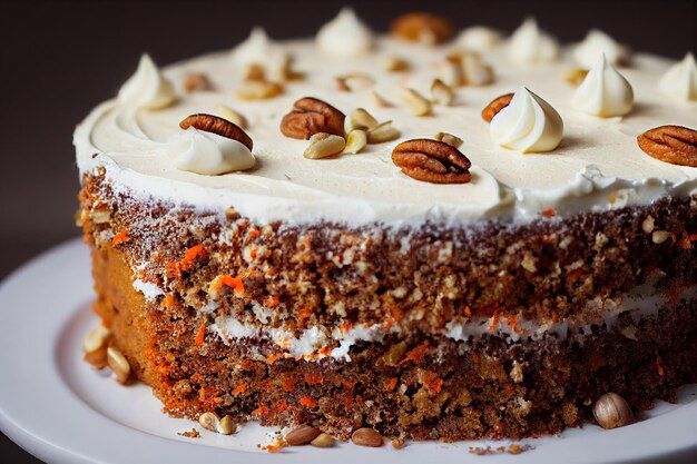 Homemade holiday carrot cake with cream and decoration on plate