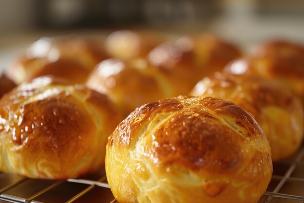 Photo homemade hot cross buns brushed with a sugar wash