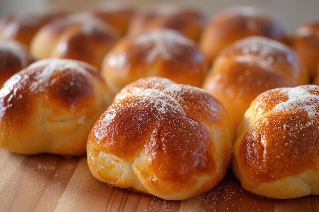 Photo homemade hot cross buns brushed with a sugar wash