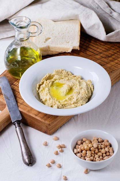 Homemade hummus on a plate