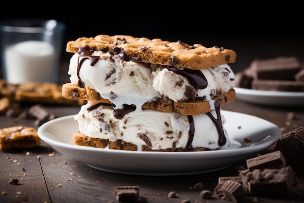 Homemade Ice Cream Sandwich with Cookies Generative Ai