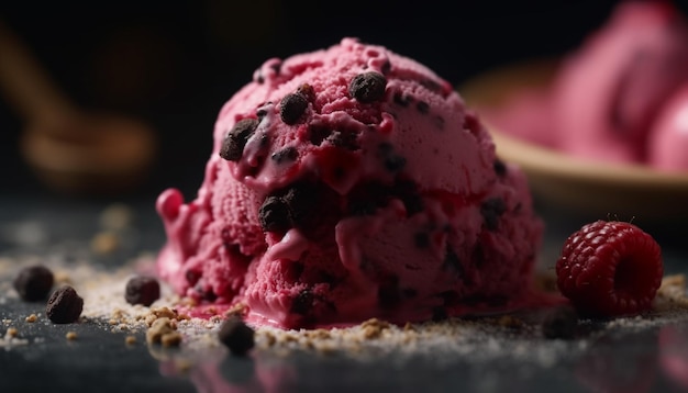 Домашний мороженое с свежими ягодами на деревянном дереве, созданном искусственным интеллектом