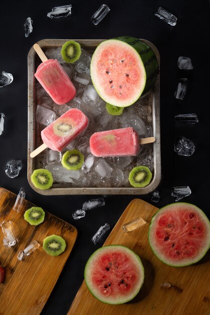 Homemade ice cream with fruits