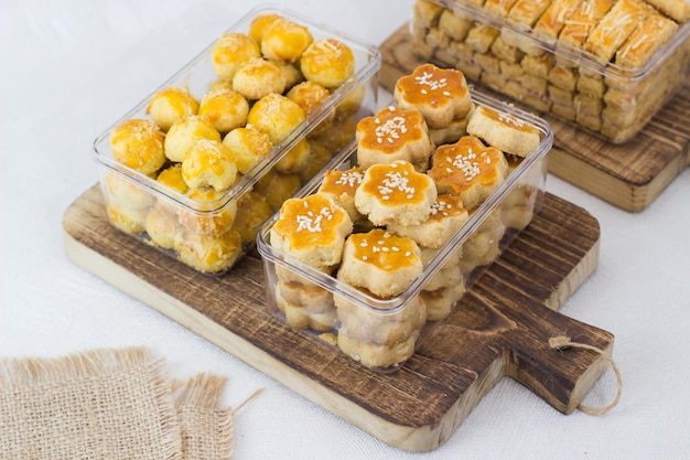 Homemade Indonesian pineapple tart cookies or Nastar served to celebrate Idul Fitri or Eid al Fitr