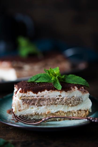 Homemade Italian dessert tiramisu cake