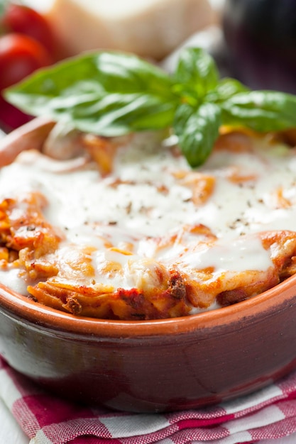 Homemade italian lasagna baked in the oven