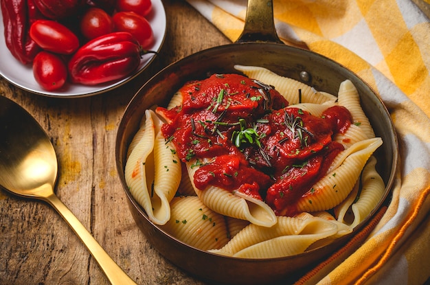 Homemade Italian pasta with tomato sauce