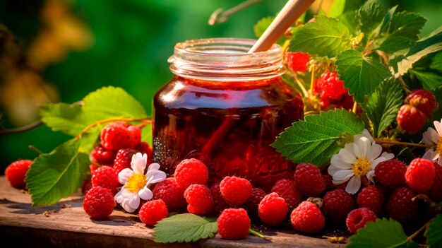 Homemade jam in a jar Selective focus