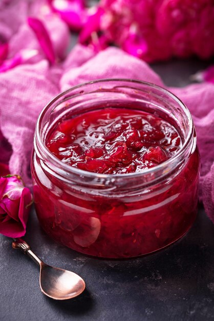 Homemade jam of rose petals 