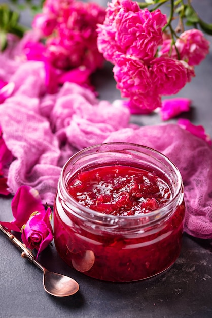 Homemade jam of rose petals 